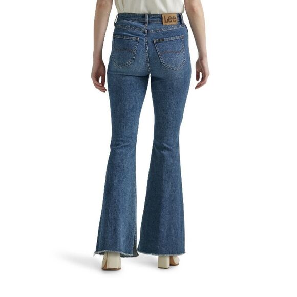 Women’s Lee High Rise Flare Denim Jean Pants with Raw Hem Size 4 M - Picture 7 of 10